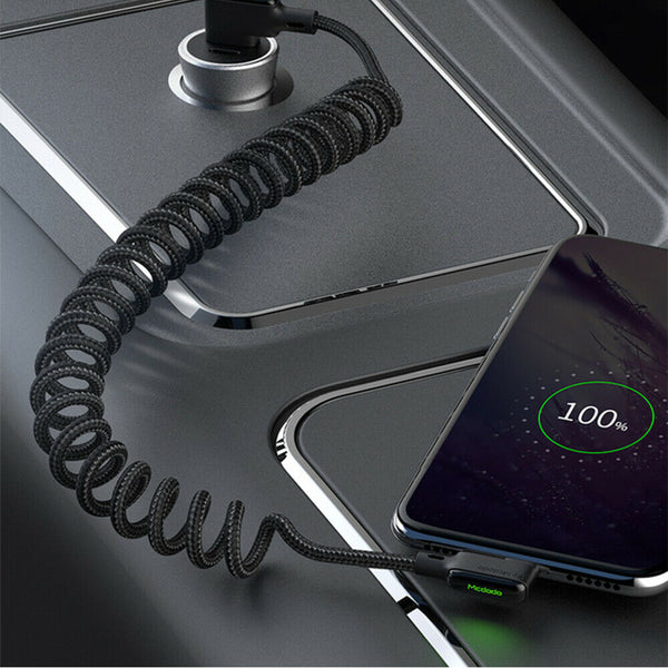 MCDODO Retractable Coiled Coil Type-C QC PD Fast Charge Cable For Samsung Huawei