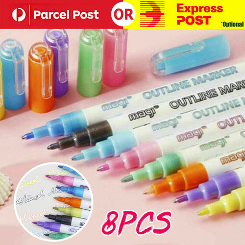 8PCS  Multicolored Super Squiggles Outline Marker Pen Set Painting Art Kids DIY