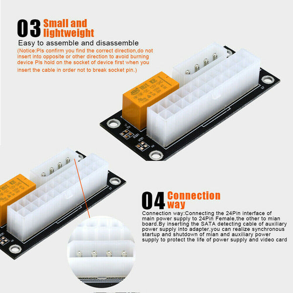 Add2psu ATX 24Pin to 4Pin/SATA Dual PSU Power Supply Sync Adapter