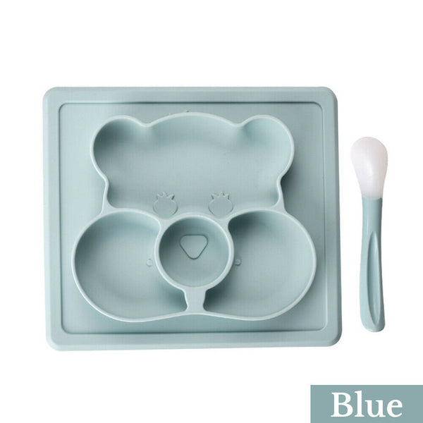 Silicone Plate Mat Suction Table Toddler Placemat Baby Food Tray Divided Bowl