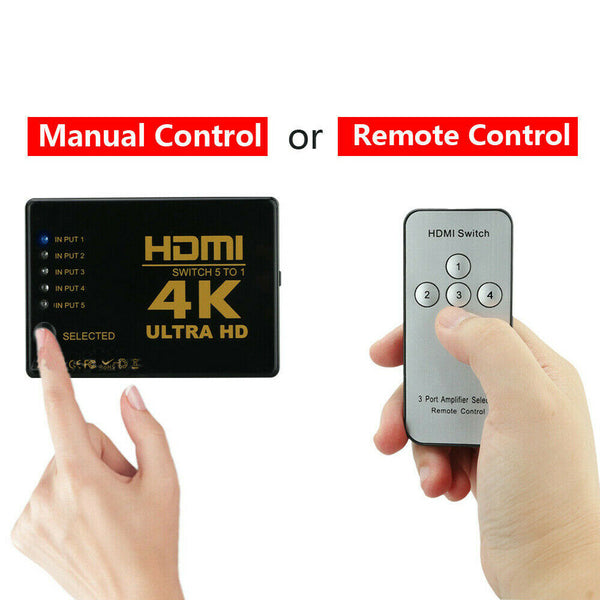 5 Port 4K HDMI Splitter Switch Switcher Hub Box Adapter HDTV Ultra HD 4K 60Hz