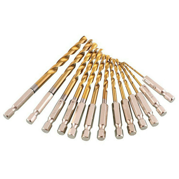 13Pcs HSS Hex Shank Quick Change Titanium Coated Shank Twist Drill Bit Set AU