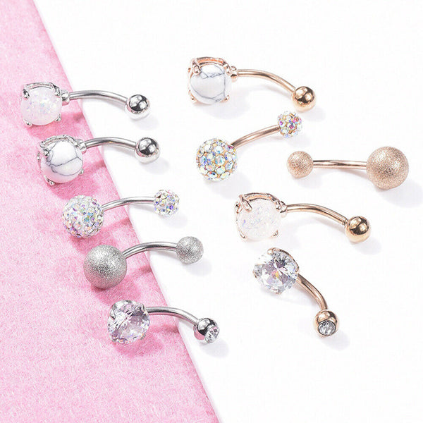 5PCS Belly Button Rings Navel Bars Surgical Steel Stone Body Piercing Jewellery