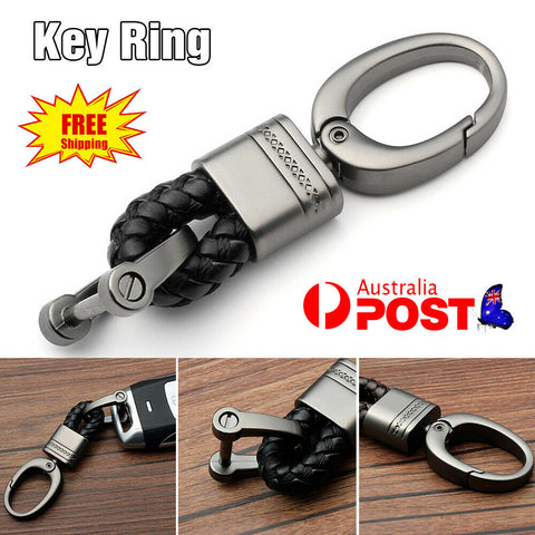 Hand-Woven Metal Leather Key Chain Ring Keyfob Car Keyring Keychain Gift (Black)