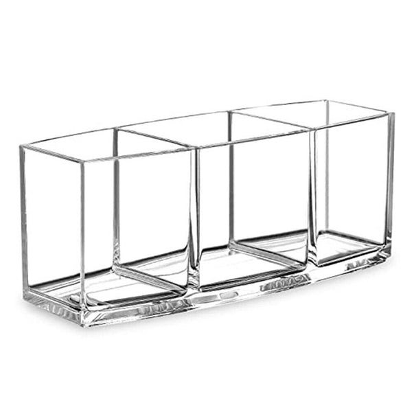 3 Slot Makeup Brush Holder Organizer Clear Cosmetic Brushes Acrylic Storage Case