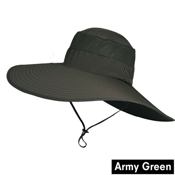 Hiking Sun Hat Unisex Wide Brim Fishing With Chin Strap Breathable Sun Protect