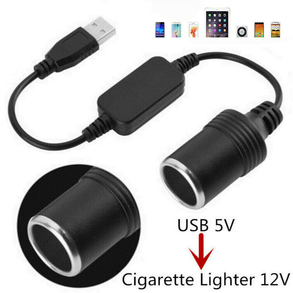 USB Port to 12V Car Cig Lighter Socket Female Converter Adapter Cable 10W