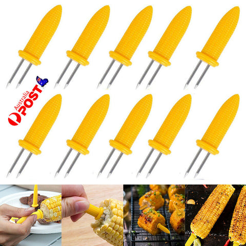 10x Corn Cob Holders Skewers Barbecue Fork Fruit Holder BBQ Kitchen Accessories