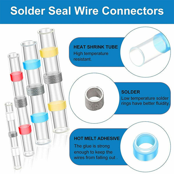 500x Waterproof Solder Seal Sleeve Heat Shrink Butt Wire Connector Terminal Tube