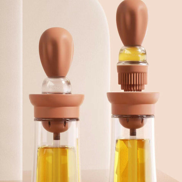 Olive Oil Dispenser Bottle with Silicone Brush Lid Cooking Measuring Container