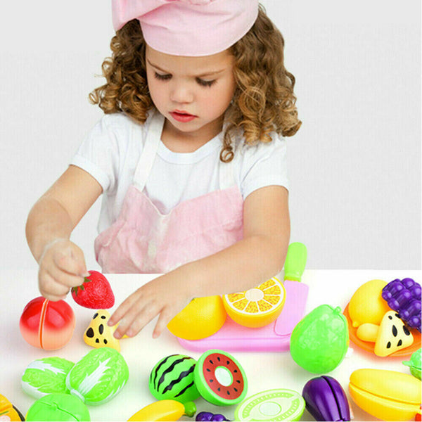 Kids Pretend Role Play Kitchen Fruit Vegetable Food Toy Cutting Set Child Gift