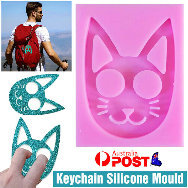 DIY Resin Mold Super Glossy Self-defense Cat Keychain Pendants Silicone Mould