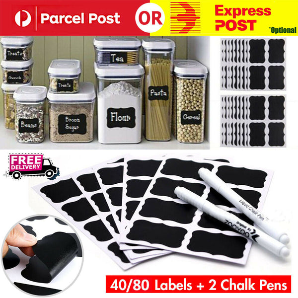 40/80pcs Blackboard Chalkboard Labels + 2 Chalk Pen Kitchen Jar Craft Stickers