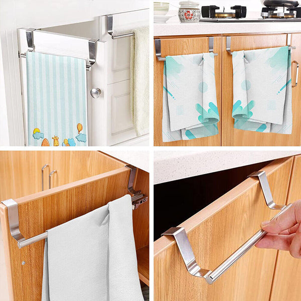 1/2X Over Door Tea Towel Holder Rack Bathroom Rail Cupboard Hanger Kitchen Hook