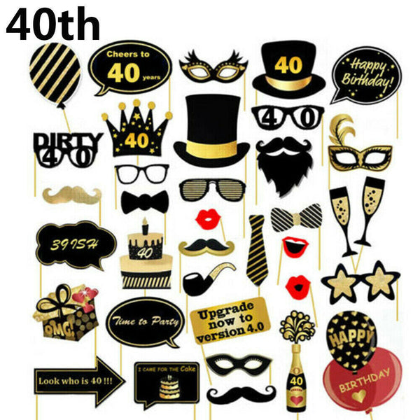 36PCS 18th/21st/30th/40th/50th/60th Birthday Party Photo Booth Props Decorations