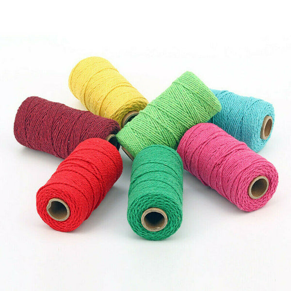 2MM 100m Hand Craft Colorful Cotton Macrame Cord Rope DIY Twisted String Rustic