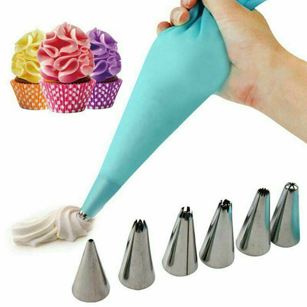 6pcs Nozzle + Silicone Icing Piping Cream Pastry Bag Set Cake Decorating Tool