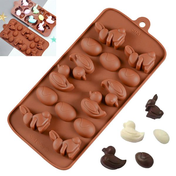 2X Bunny Egg Easter Chocolate Cake ice Cube Silicone Cookie Mould Duck Tray Je