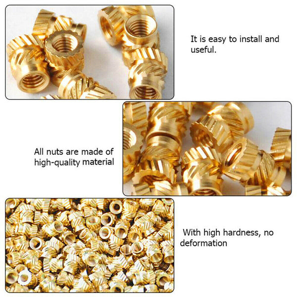 100pcs M3 Copper Threaded Insert Nuts Round Knurl Thread Screw Tone In Stock