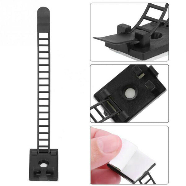 Adjustable Cable Clips Straps Adhesive Cord Management Wire Organizer Black AU