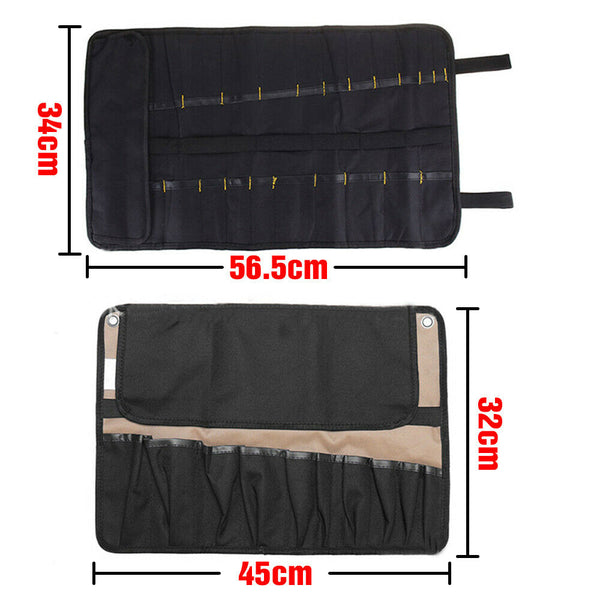 10 Pockets Chef Roll Knife bag with Handles Carry Portable Storage Case Kitchen