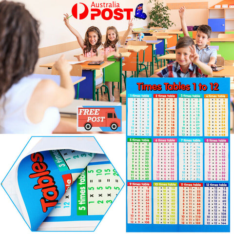 Multiplication Educational Time Tables Maths Learning Wall Chart Poster Home Edu