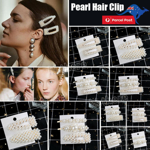 Popular Women Pearl Hair Clip Snap Barrette Stick Hairpin Hair Accessories Gift