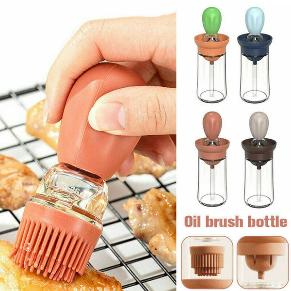 Olive Oil Dispenser Bottle with Silicone Brush Lid Cooking Measuring Container