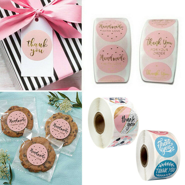 500Pcs/roll Thank You Stickers Wedding Flower Baking Handmade Adhesive Label Diy