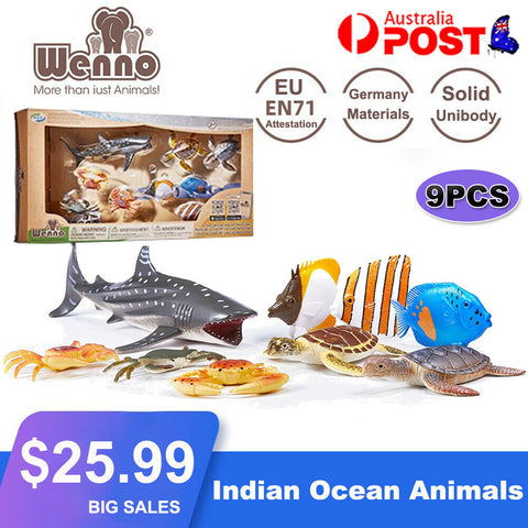 Wenno 9Pcs Kids Plastic Figures Indian Ocean AnimalsTurtle Pomacanthus Toys Gift