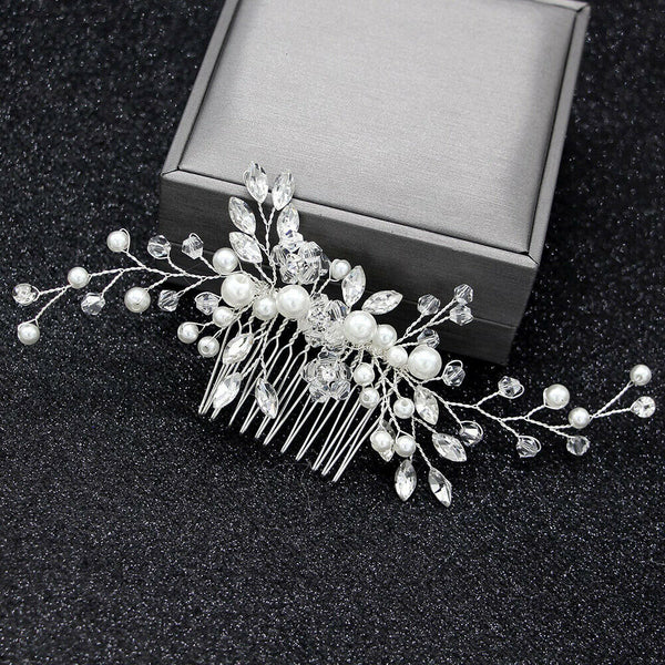 Women Crystal Pearl Headband Bridal Vine Headpiece Hair Wedding Headdress Comb