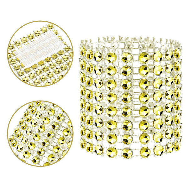 50Pcs Wedding Party Mesh Wrap Napkin Rings Rhinestone Banquet Chair Decoration