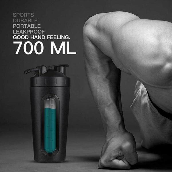 700ml Sport Water Bottle Protein Stainless Steel Milkshake Shaker Drink Cup AU