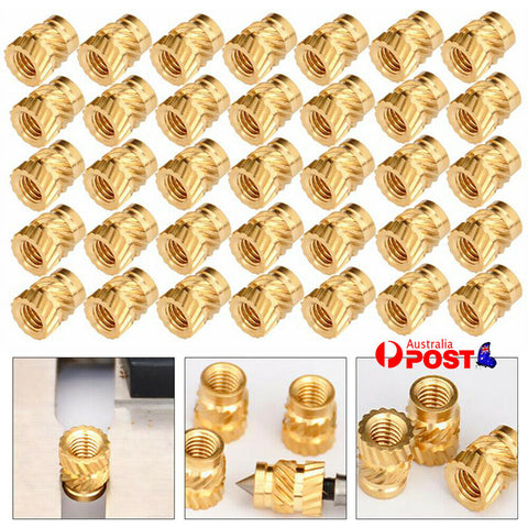 100pcs M3 Copper Threaded Insert Nuts Round Knurl Thread Screw Tone In Stock