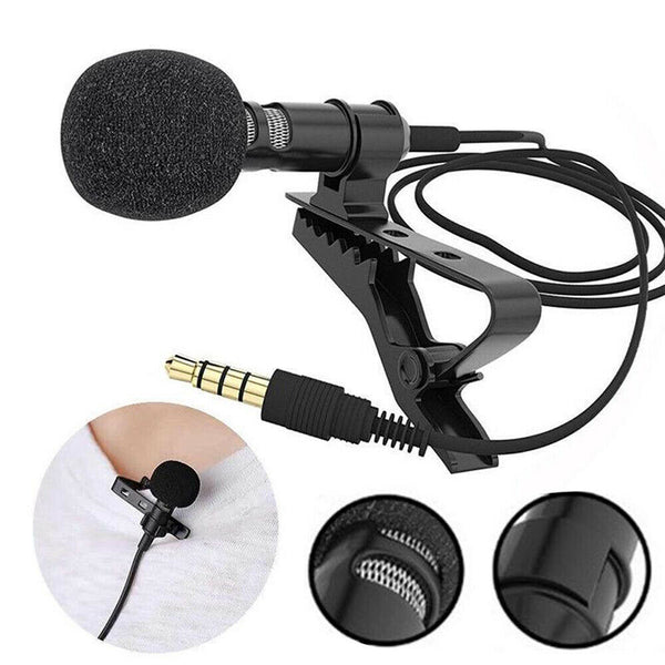 Clip-on Mic Microphone 3.5mm Lapel Lavalier for iPhone & Android Smartphones PC