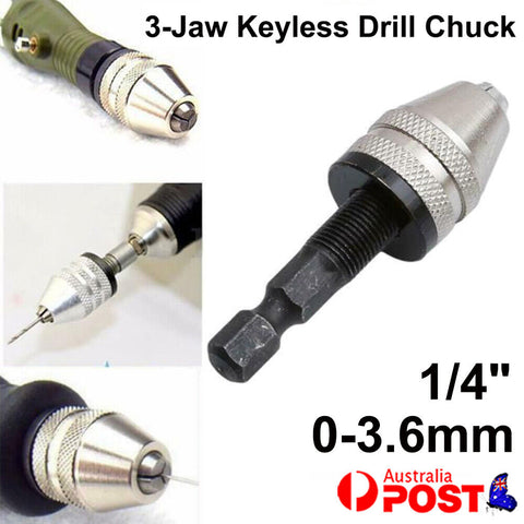 0-3.6mm Keyless Chuck Plug Quick Change Adapter Drill Bit 1/4“ Hex Shank AU