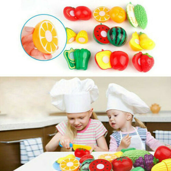 Kids Pretend Role Play Kitchen Fruit Vegetable Food Toy Cutting Set Child Gift