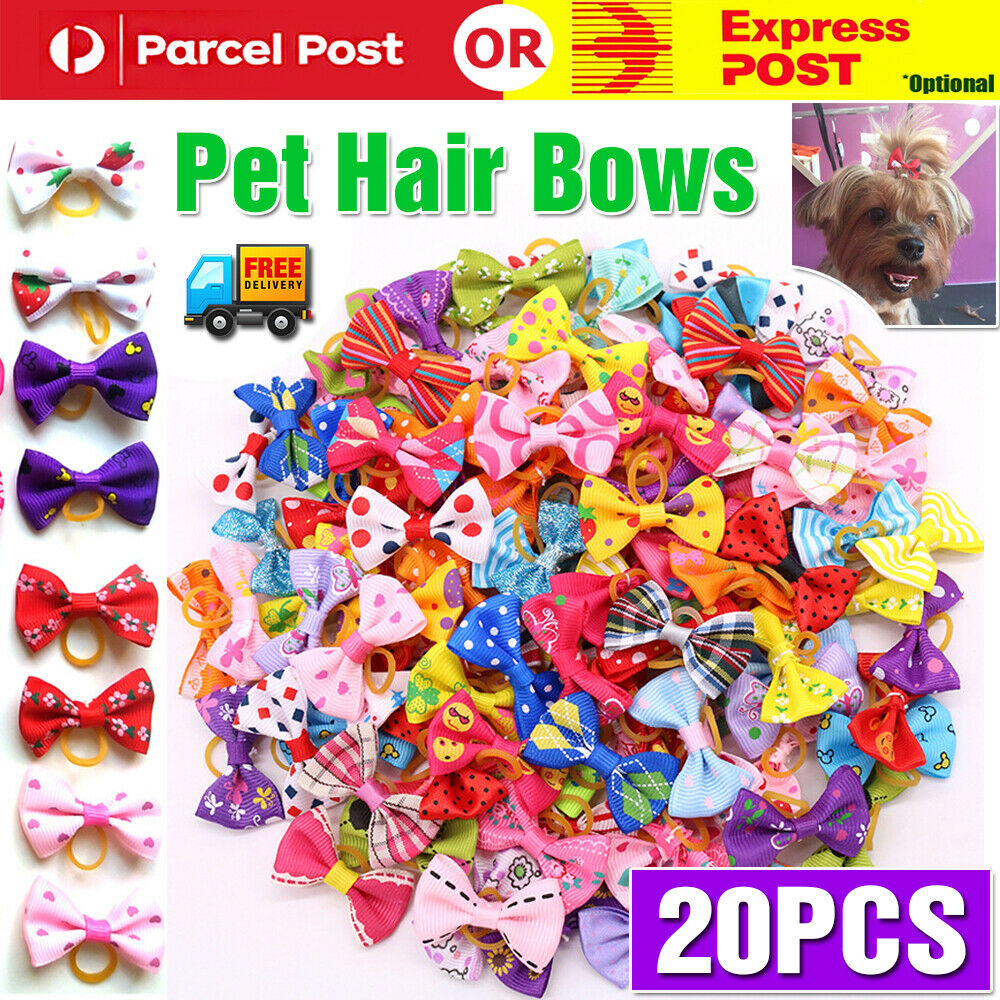 20PCS Pet Small Dog Hair Bows Rubber Bands Puppy Cat Grooming Accessory Set AU