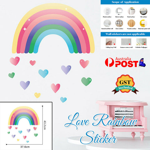 Cute Rainbow Love Heart Removable Wall Stickers Nursery Room Decor DIY AU