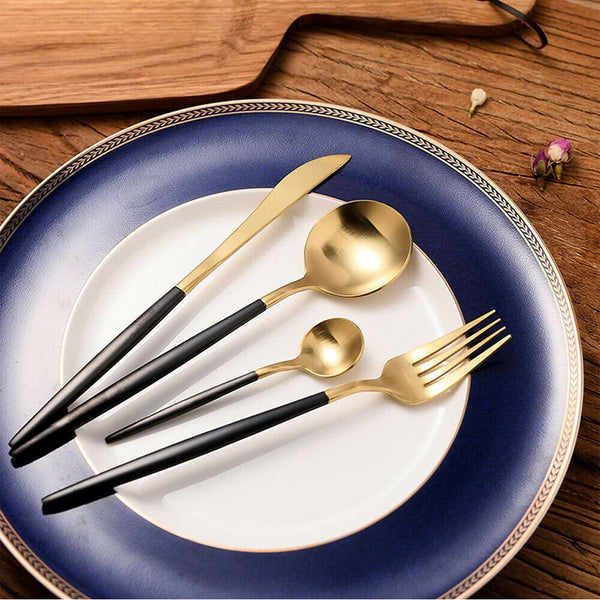 4Pcs Kitchen Cutlery Set Stainless Steel Gold Knife Fork Spoon Cutlery Set Gift