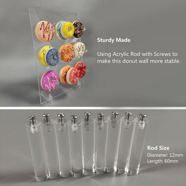 9 Holes Acrylic Donuts Wall Display Stand Holder Candy Doughnut Party Bar Event