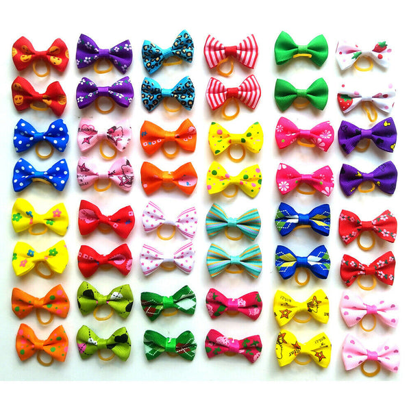 20PCS Pet Small Dog Hair Bows Rubber Bands Puppy Cat Grooming Accessory Set AU