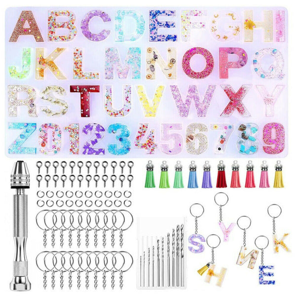 172pcs Epoxy Resin Molds Casting Letter Alphabet Number Silicone Mould Craft Kit