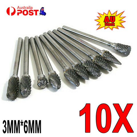 10X Tungsten Steel Carbide Burrs Grinder Head For Rotary Tool Dremel Drill Bit