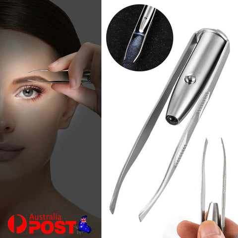 Portable Eyebrow Eyelash Tweezers With LED Light Hair Removal Tool Makeup Clips