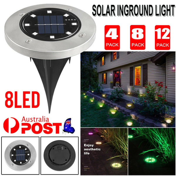 8/12x Solar Powered LED Buried Inground Recessed Light Garden Outdoor Deck Path