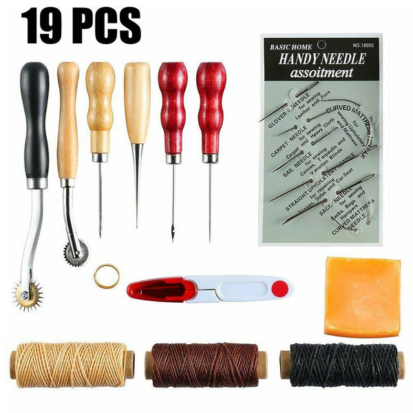 48PCS Leather Craft Hand Tools Kit Stitching Sewing Stamping Punch Carve Work AU