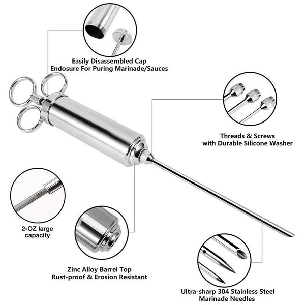 Meat Seasoning Injector Syringe Kit Marinade Turkey Basting Flavor Food BBQ Tool