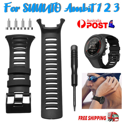 Black Watch Strap Replace For SUUNTO Ambit 1 2 3 S Rubber Watch Band Screwdriver