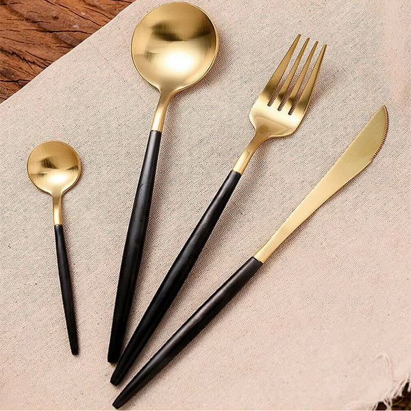 4Pcs Kitchen Cutlery Set Stainless Steel Gold Knife Fork Spoon Cutlery Set Gift